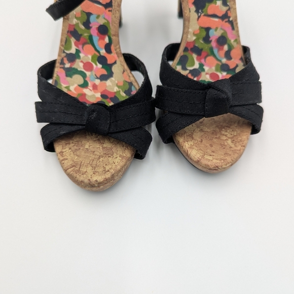 Fioni Black Bow Cork Sandals Heels Pin-Up Core Rockabilly Retro Summer 5.5W - Picture 9 of 11